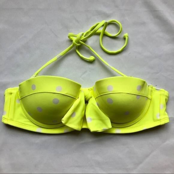 Aerie holly neon yellow polka dot push up bikini swimsuit top 34A - Picture 1 of 4